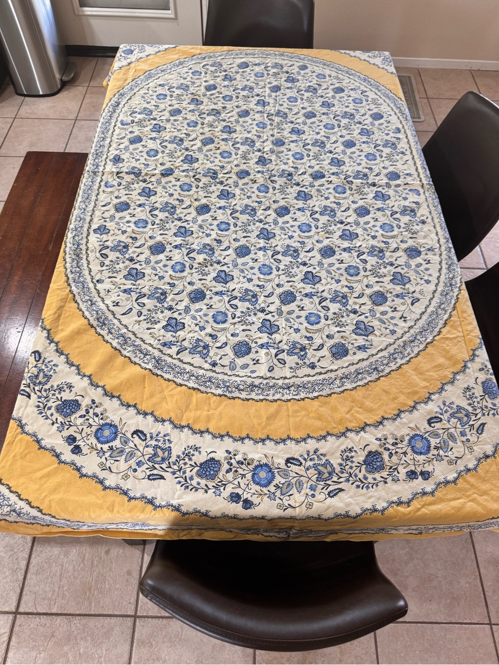 Vent du Sud France Tablecloth 80x70 Oval Blue/Yellow Floral French Country